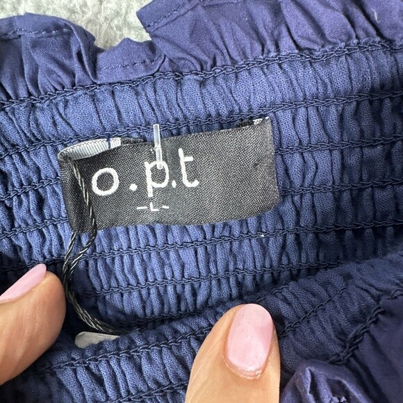 O.P.T. tops womens smocked crop tank top navy blue size large spaghetti straps - Picture 4 of 12